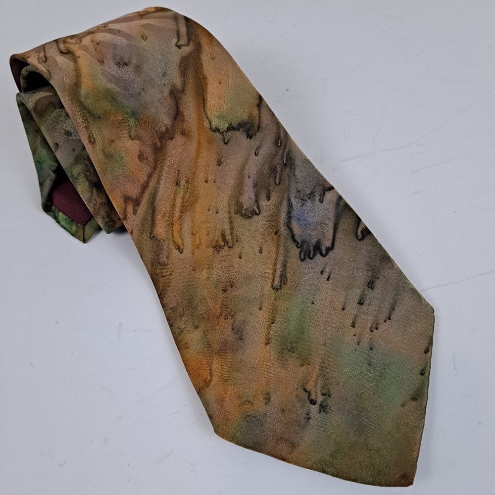 Edgemont Men's Tie Abstract Watercolor Pattern in Earth Tones 100% Silk